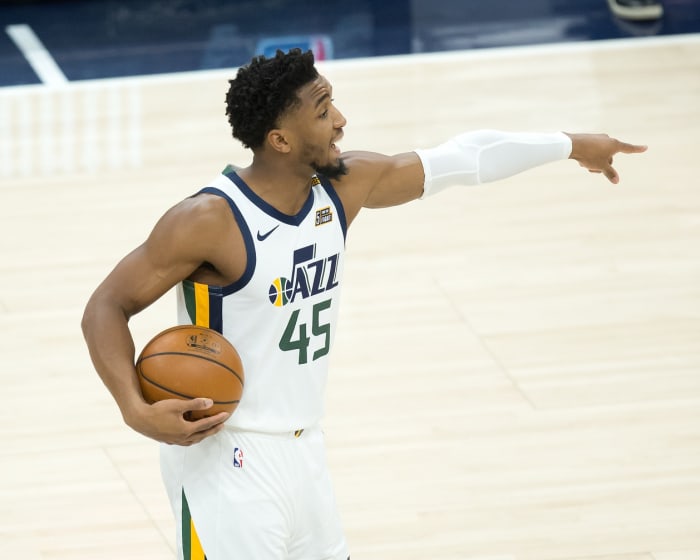 Donovan Mitchell (45) in a home victory over the Boston Celt